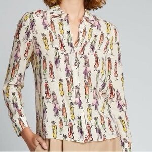 Alice + Olivia Button Down Print Melrose Stace Willa Silk Shirt Size L